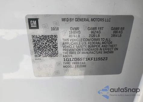 2019 Chevrolet Malibu Lt z USA, uszkodzony, nr VIN 1G1ZD5ST1KF115523